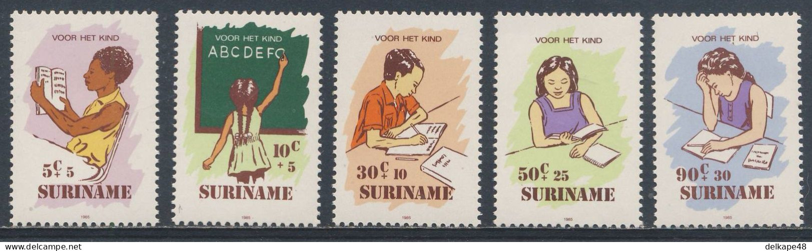 Suriname 1985 Mi 1157 /61 Sc B331 /5 SG 1261 /5 ** Studying, Writing Alphabet, Writing, Reading, Thinking -Child Welfare - Autres & Non Classés