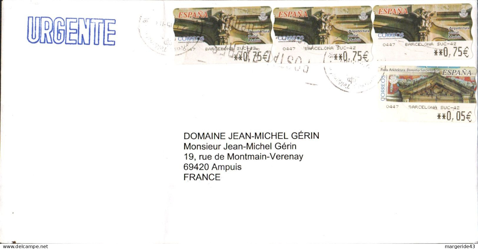 ESPAGNE AFFRANCHISSEMENT COMPOSE SUR LETTRE URGENTE POUR LA FRANCE - Lettres & Documents