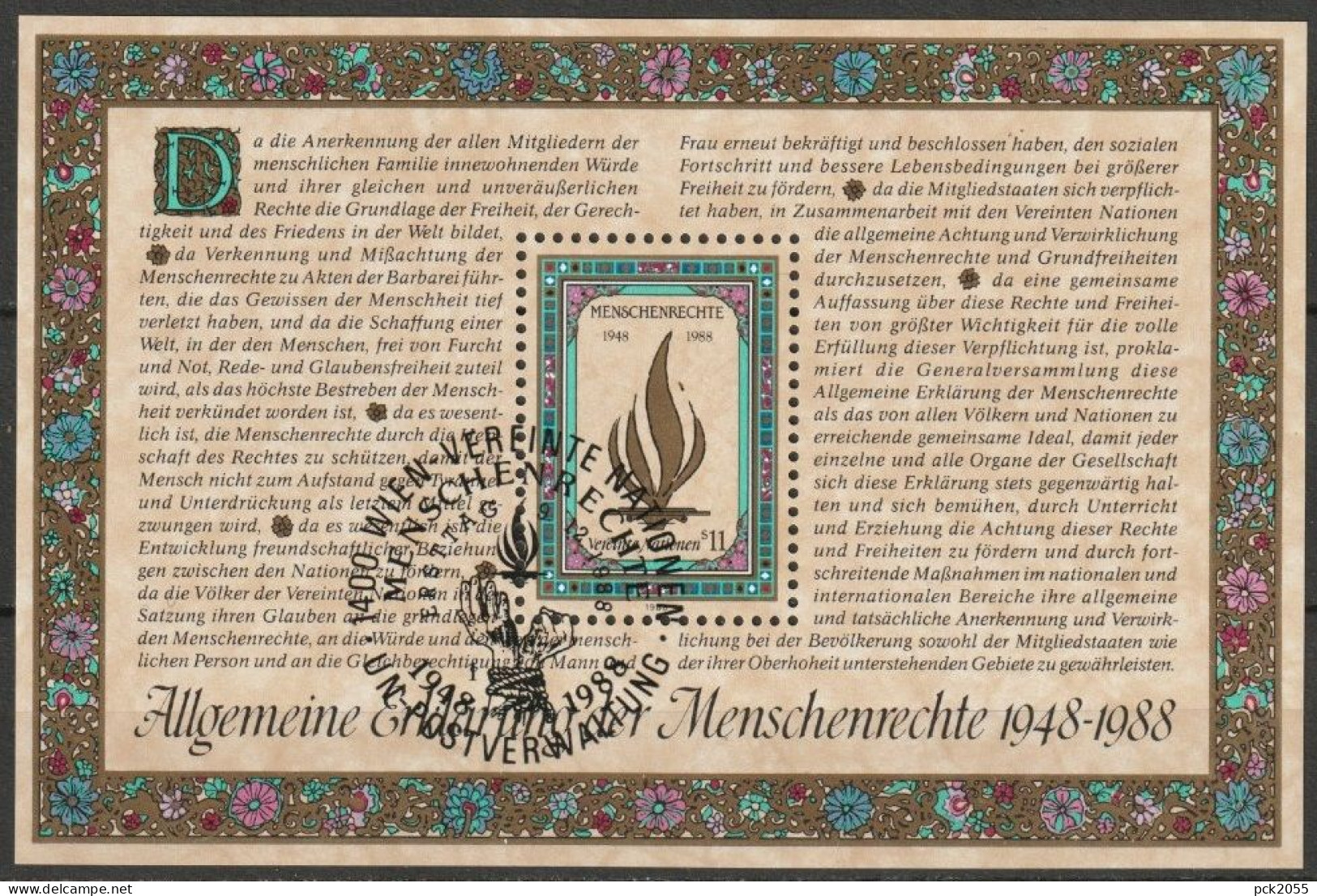 UNO Wien 1988 MiNr.88 Block 4 Gest. 40.Jahrestag Erklärung Der Menschenrechte ( D 6764) Versand 1,00€ - 1,20€ - Used Stamps
