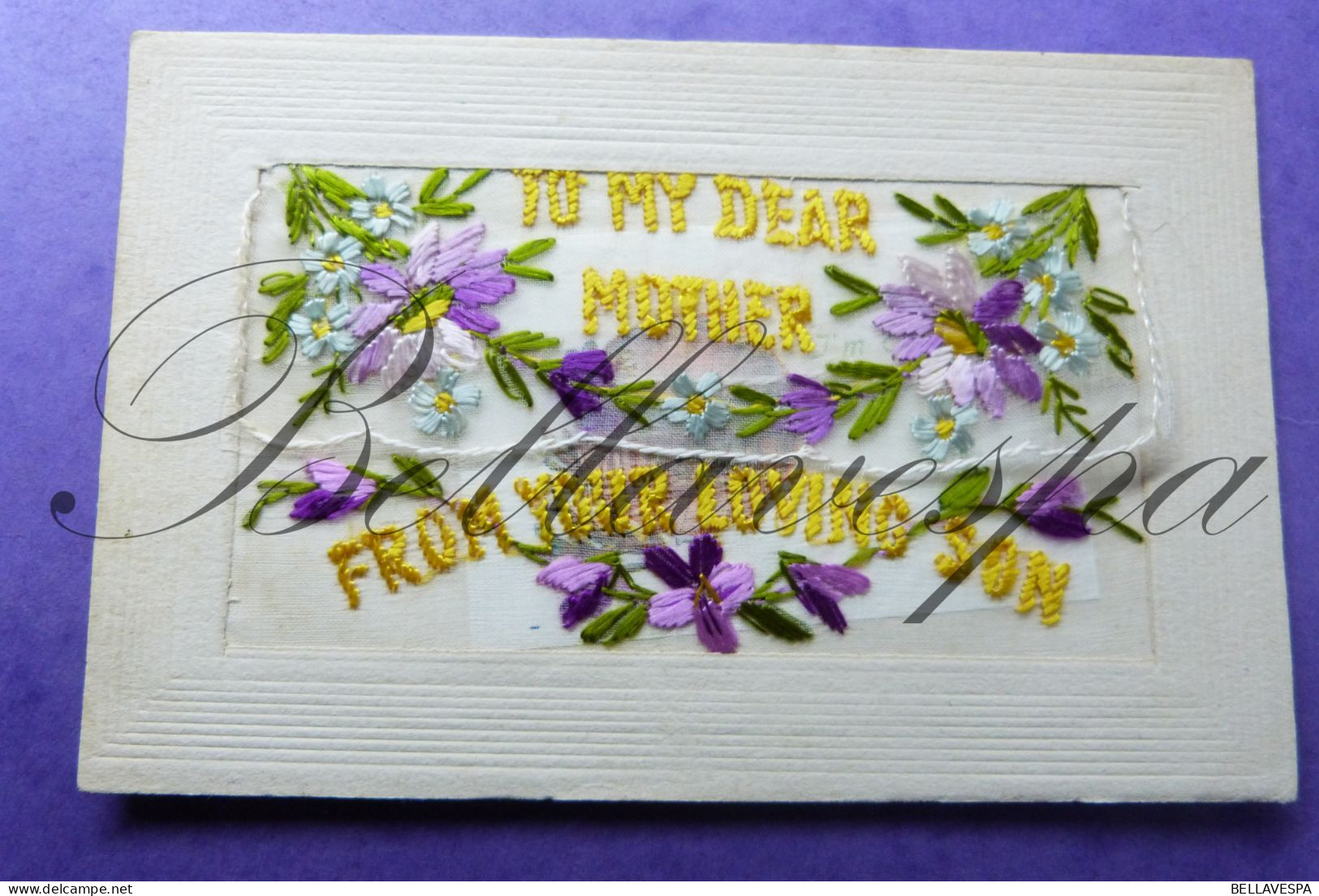 Fantasie  Brodée - Fantaisie - "To Mother From Your Loving Son. " - Broderie - Bouquet De Fleurs VIOLET Edit A.O.Paris - Patriotic