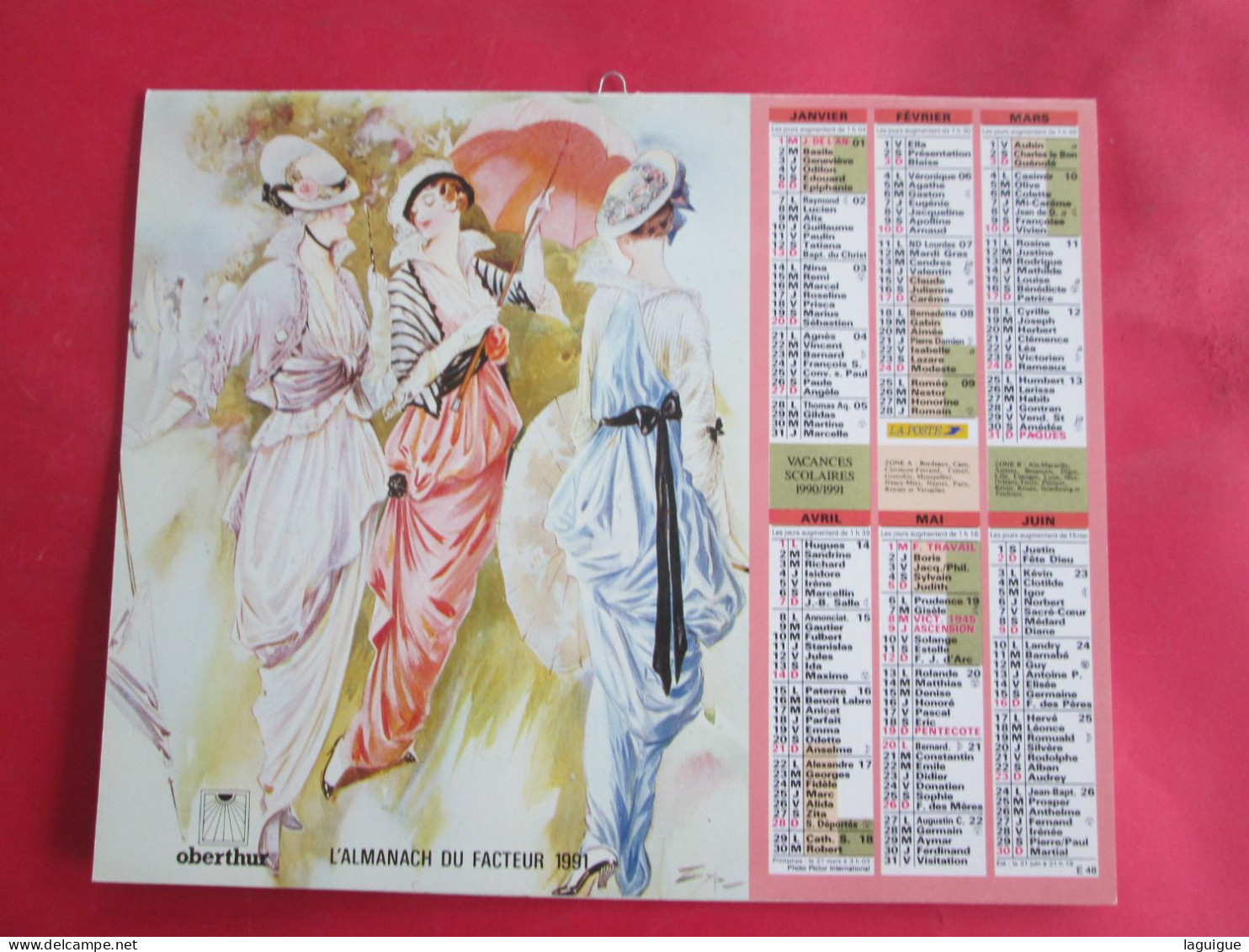 CALENDRIER ALMANACH 1991 OBERTHUR FEMMES CHICS PERSONNAGES EN HIVER VINTAGE - Grossformat : 1991-00