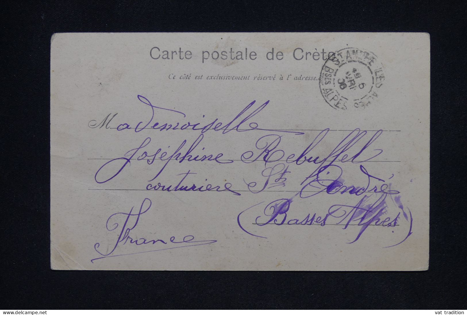 CRETE -  Affranchissement Mouchon De La Canée  Sur Carte Postale De Kandia Pour La France En 1906  - L 147952 - Other & Unclassified