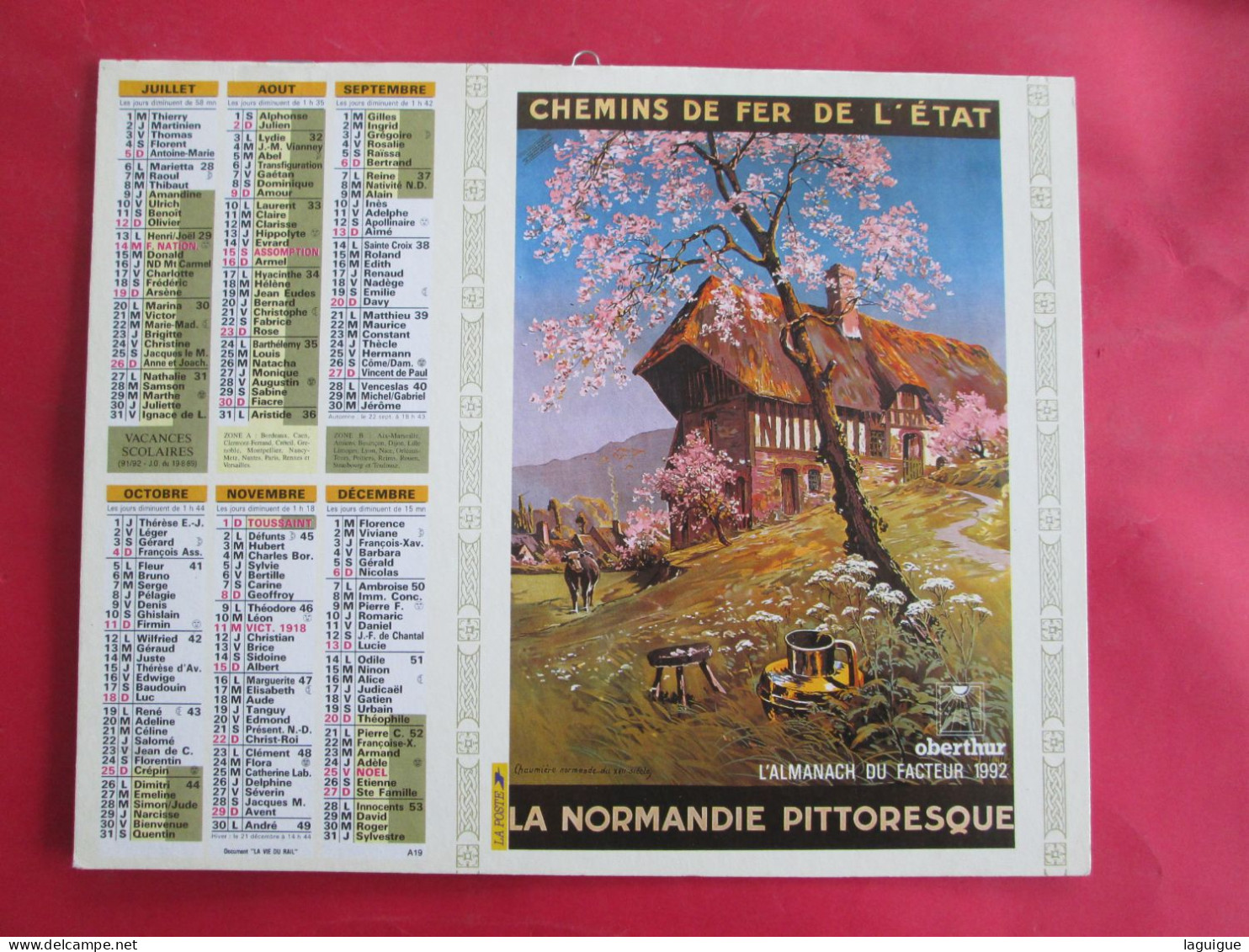 CALENDRIER ALMANACH 1992 OBERTHUR BRIDES LES BAINS SALINS-MOUTIERS CHEMIN DE FER DE L'ETAT LA NORMANDIE PITTORESQUE - Grossformat : 1991-00