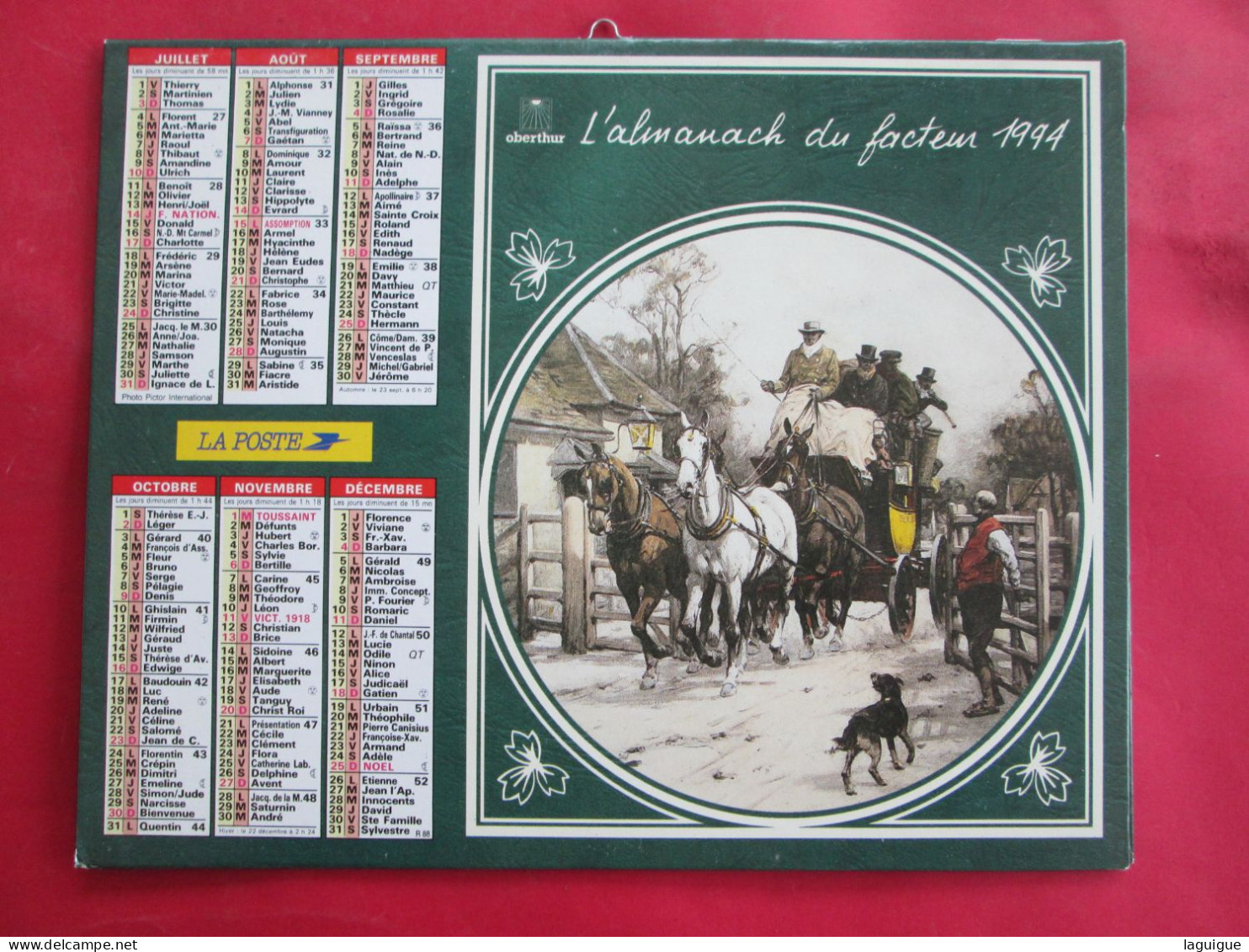 CALENDRIER ALMANACH 1994 OBERTHUR CALECHE VINTAGE - Groot Formaat: 1991-00