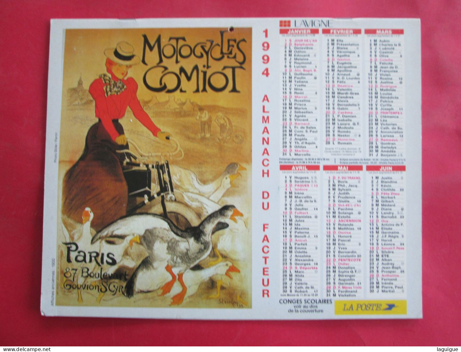 CALENDRIER ALMANACH 1994 LAVIGNE AFFICHES  ANCIENNES 1900 MOTOCYCLES COMIOT GRASSE - Big : 1991-00