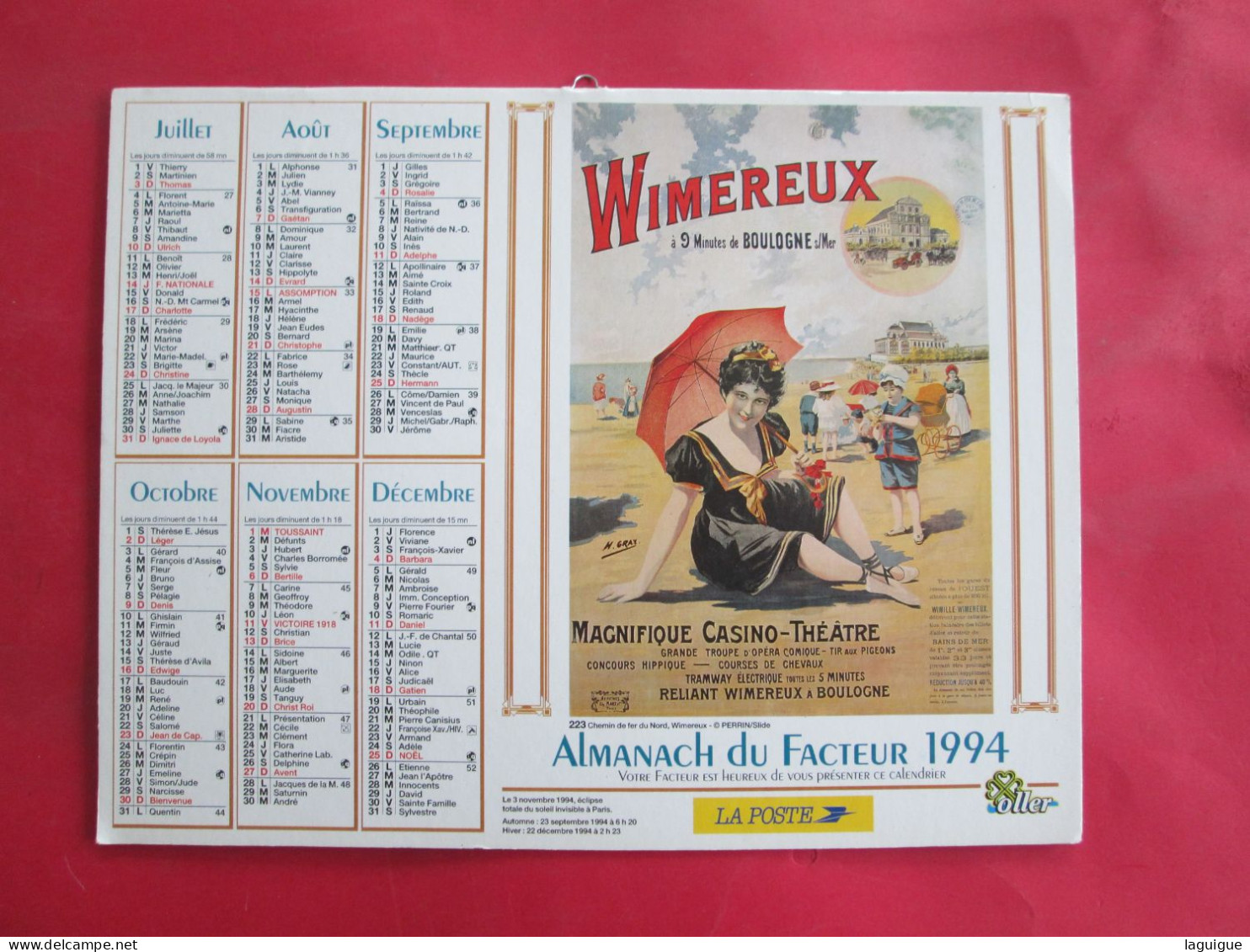 CALENDRIER ALMANACH 1994 OLLER  AFFICHES  ANCIENNES WIMEREUX LUCHON - Groot Formaat: 1991-00