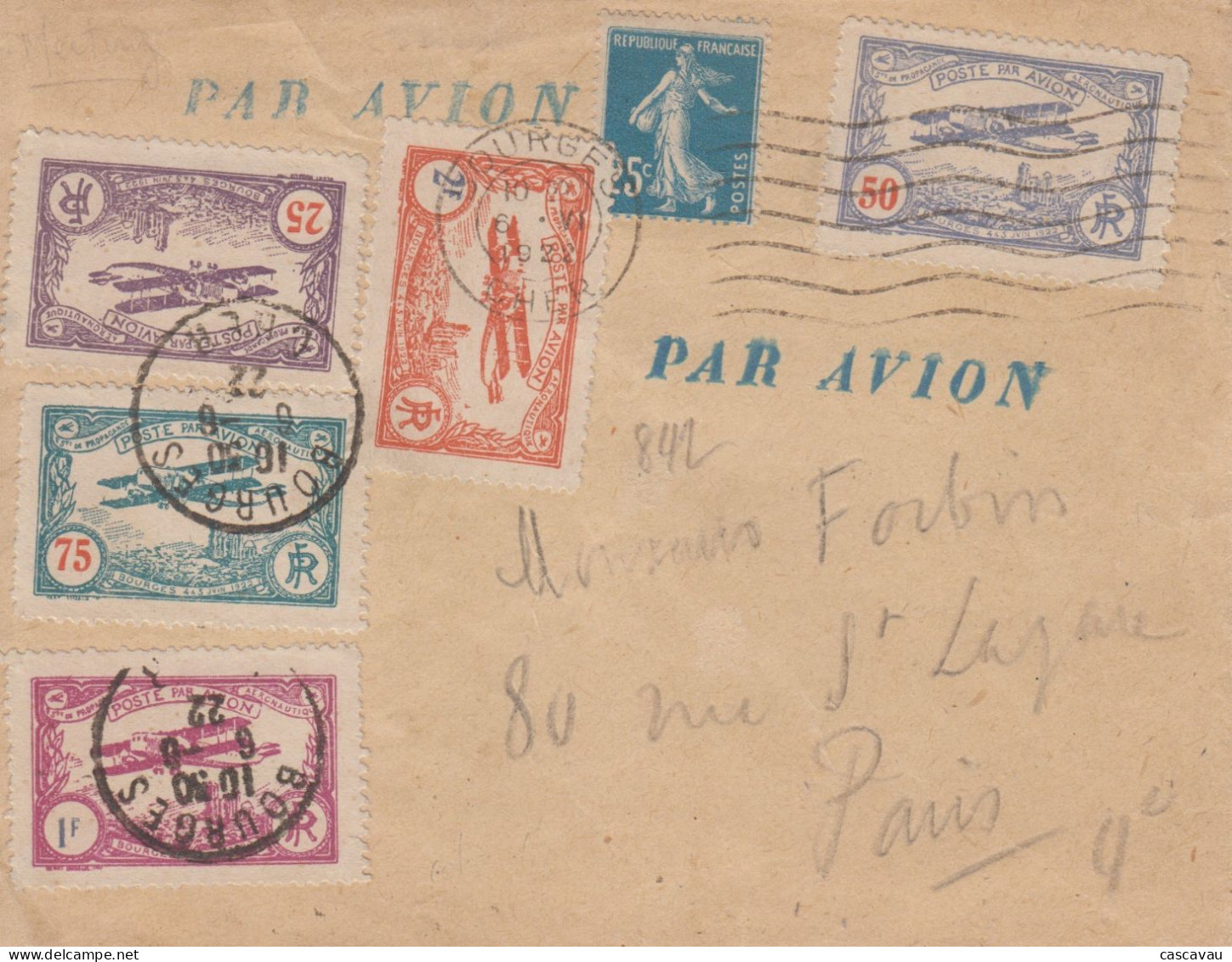 Enveloppe   FRANCE   Meeting  De  BOURGES   Vignette  Valeurs  En  Francs   1922 - Aviation