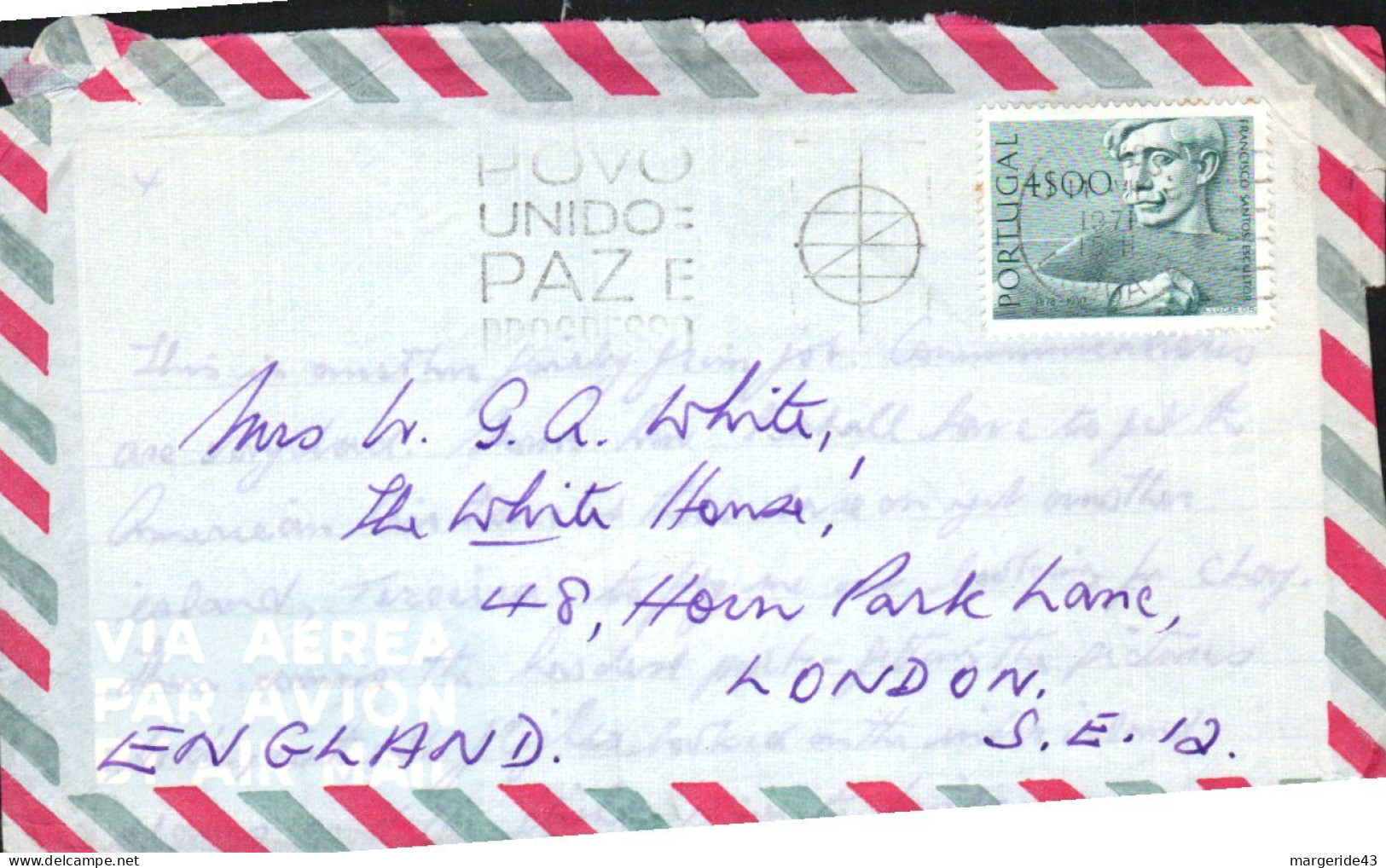 PORTUGAL SEUL SUR LETTRE AVION POUR L'ANGLETERRE 1971 - Lettres & Documents