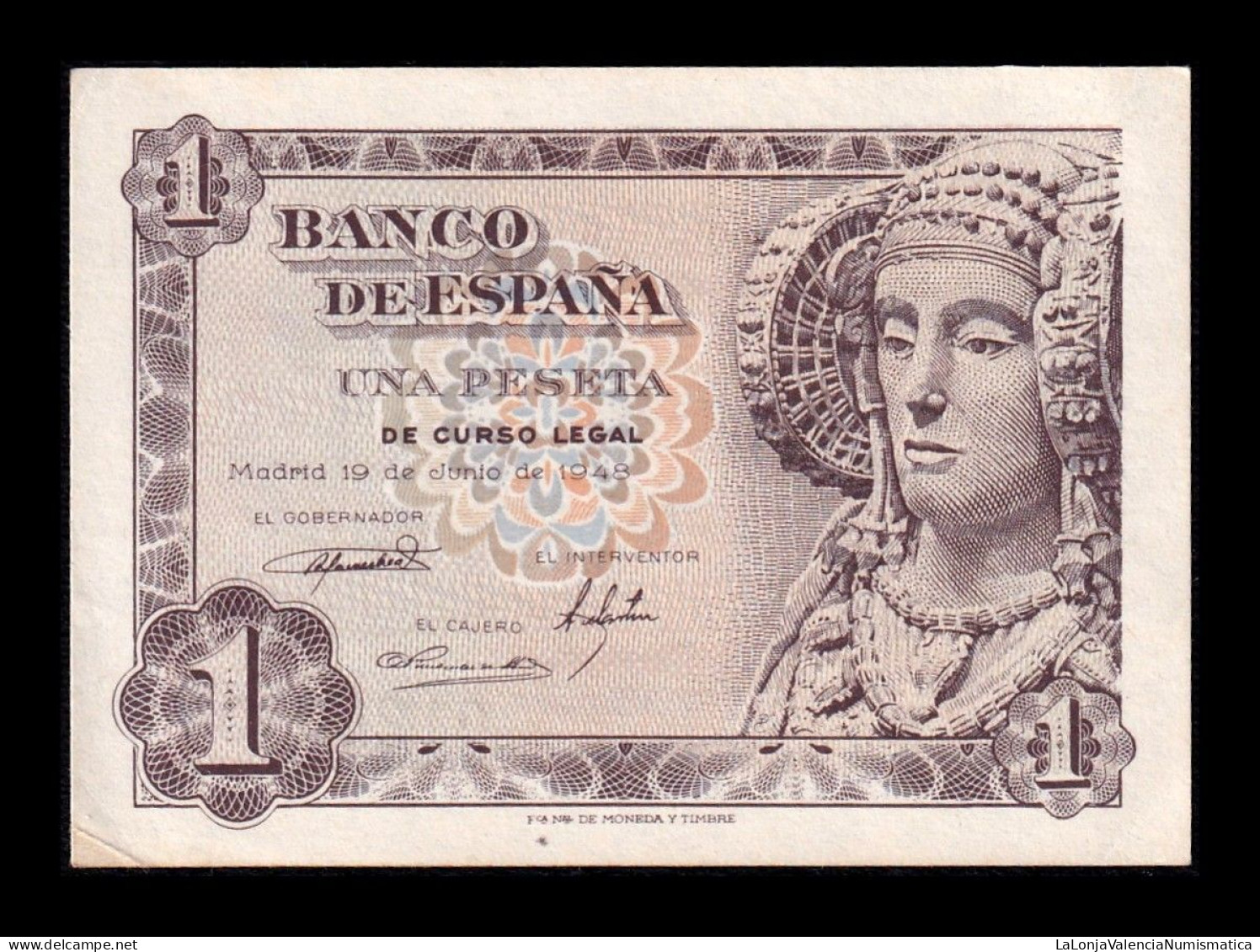 España Spain 1 Peseta Dama De Elche 1948 Pick 135 Sin Serie Sc- AUnc - 1-2 Peseten