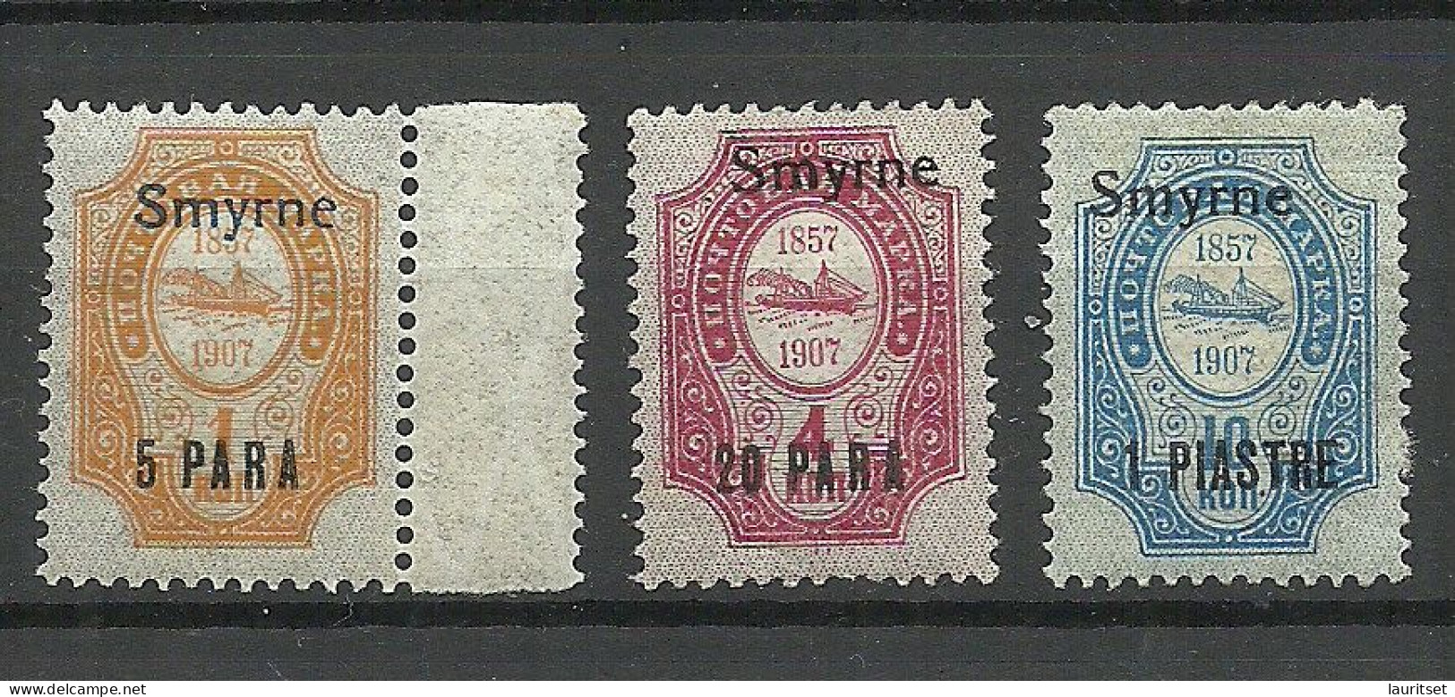 RUSSLAND RUSSIA 1909/1910 SMYRNE Levant Levante, 3 Stamps, * - Turkish Empire