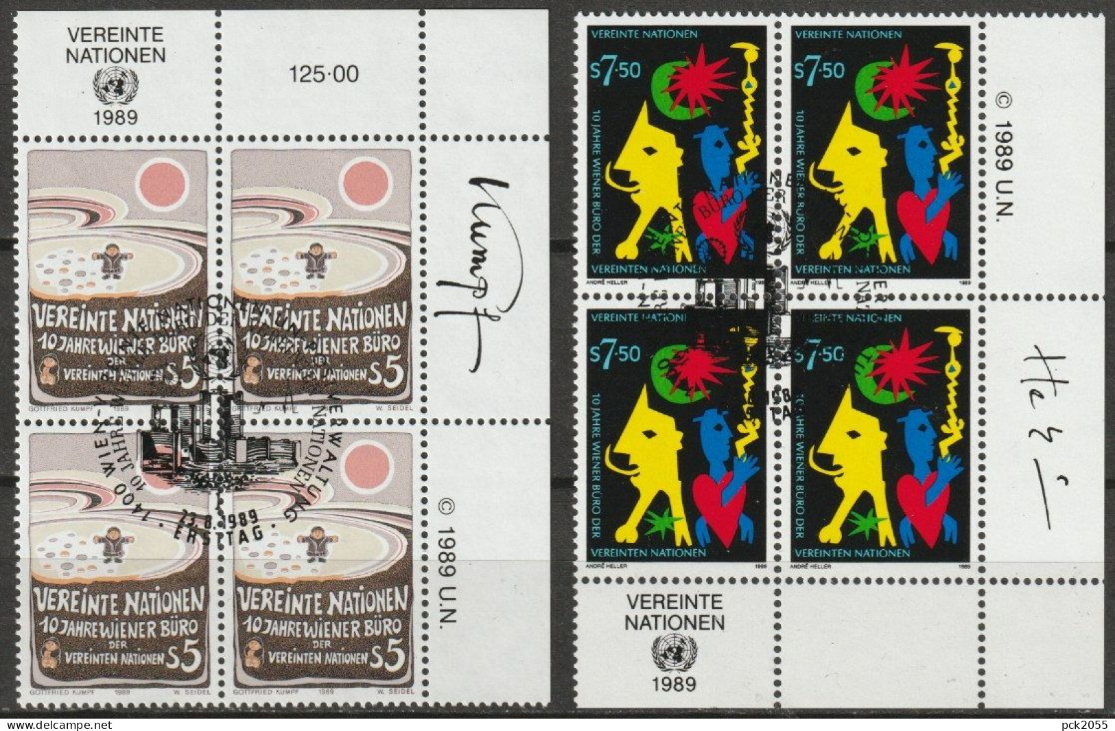 UNO Wien 1989 Mi-Nr. 94 - 95 4er Block O Gestempelt 10 Jahre Wiener Büro Der UNO ( 2296) - Used Stamps