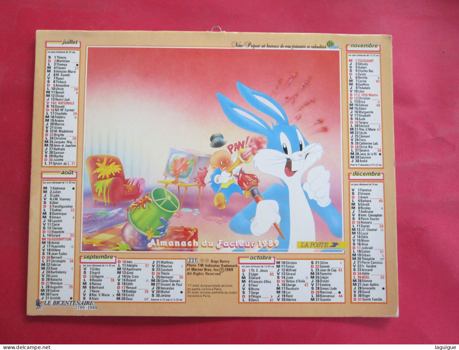 CALENDRIER ALMANACH 1989 OLLER BUGS BUNNY TITI ET GROSMINET - Formato Grande : 1981-90