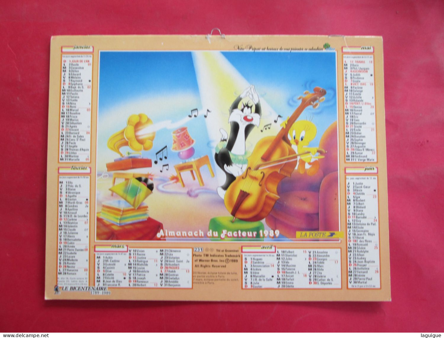 CALENDRIER ALMANACH 1989 OLLER BUGS BUNNY TITI ET GROSMINET - Formato Grande : 1981-90