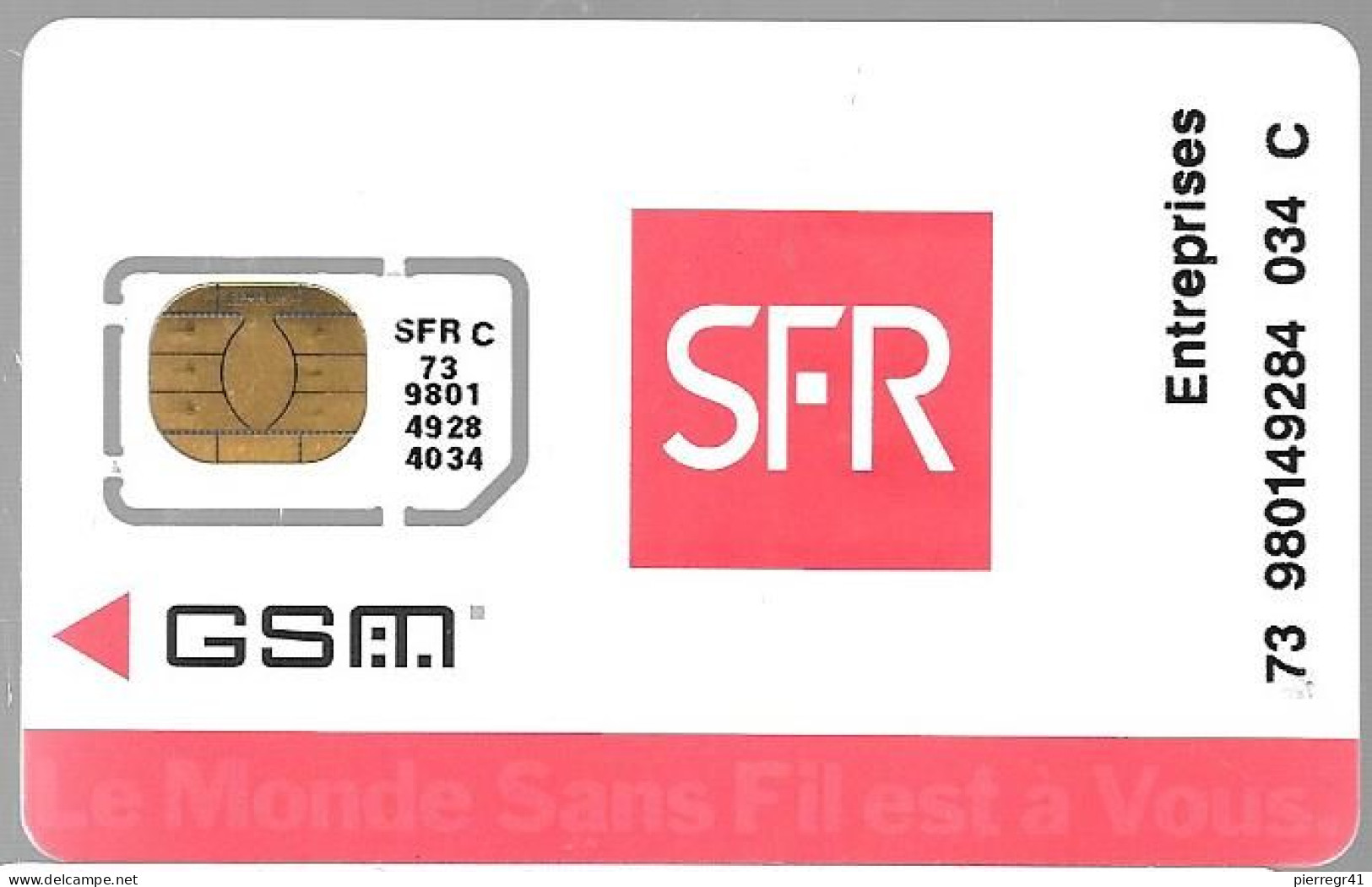 CARTE-GSM-SFR-PUCE J-SFR-SF6Ja-D2-VISUEL5-R° ENTREPRISEsV° Logo Cegetel- -GARANTIE ATTACHEE-TBE/RARE - Prepaid: Mobicartes