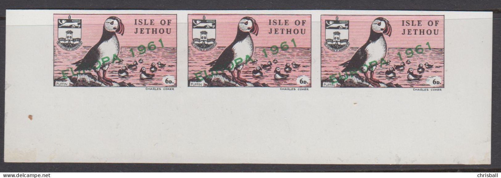 Guernsey Jethou Europa 1961 6d, IMPERF Strip Of 3 Unmounted Mint - Guernesey