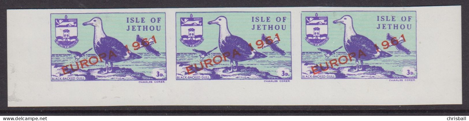Guernsey Jethou Europa 1961 3d, IMPERF Strip Of 3 Unmounted Mint - Guernesey