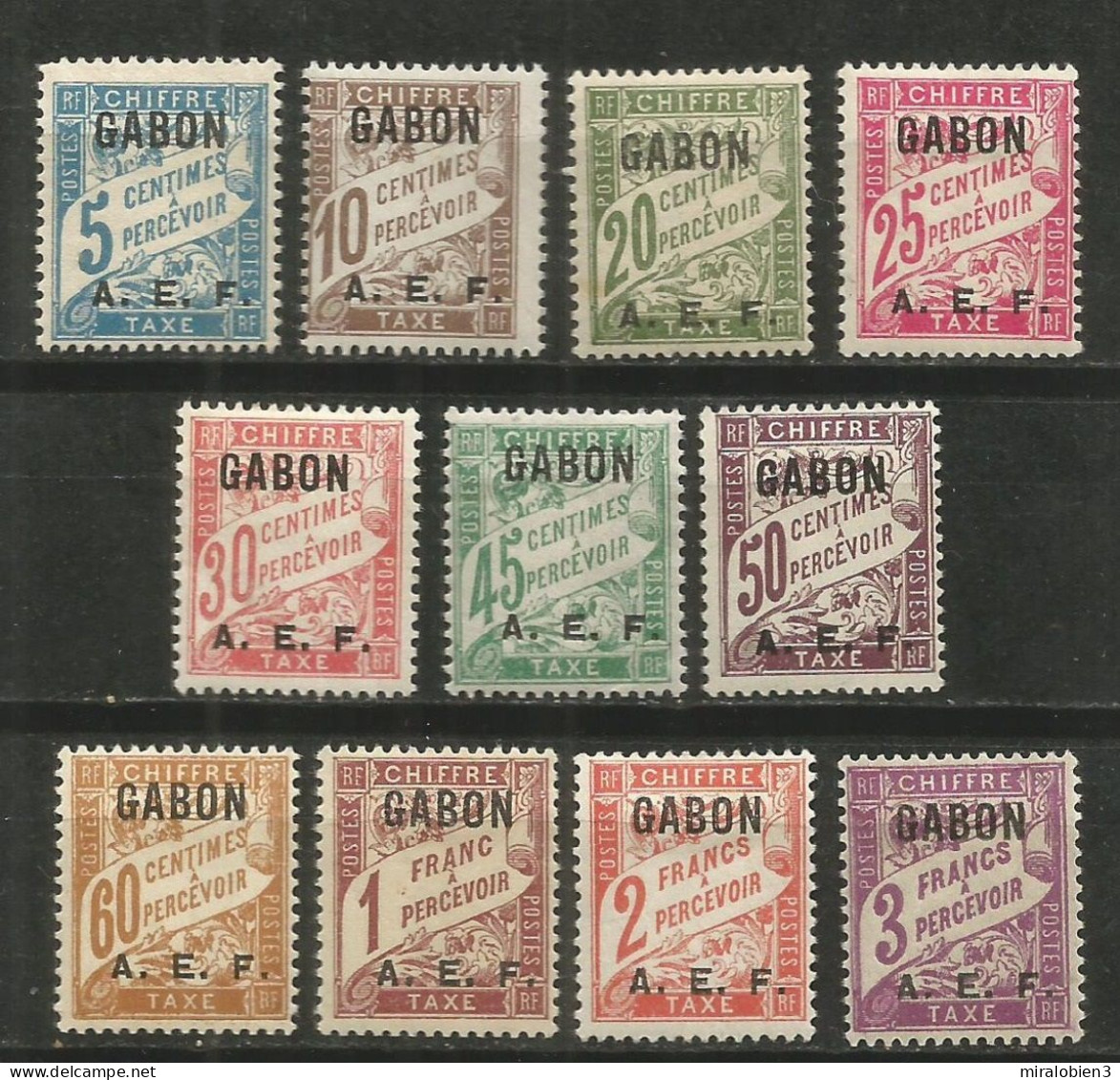 GABON TAXE IMPUESTOS YVERT NUM. 1/11 * SERIE COMPLETA CON FIJASELLOS - Timbres-taxe