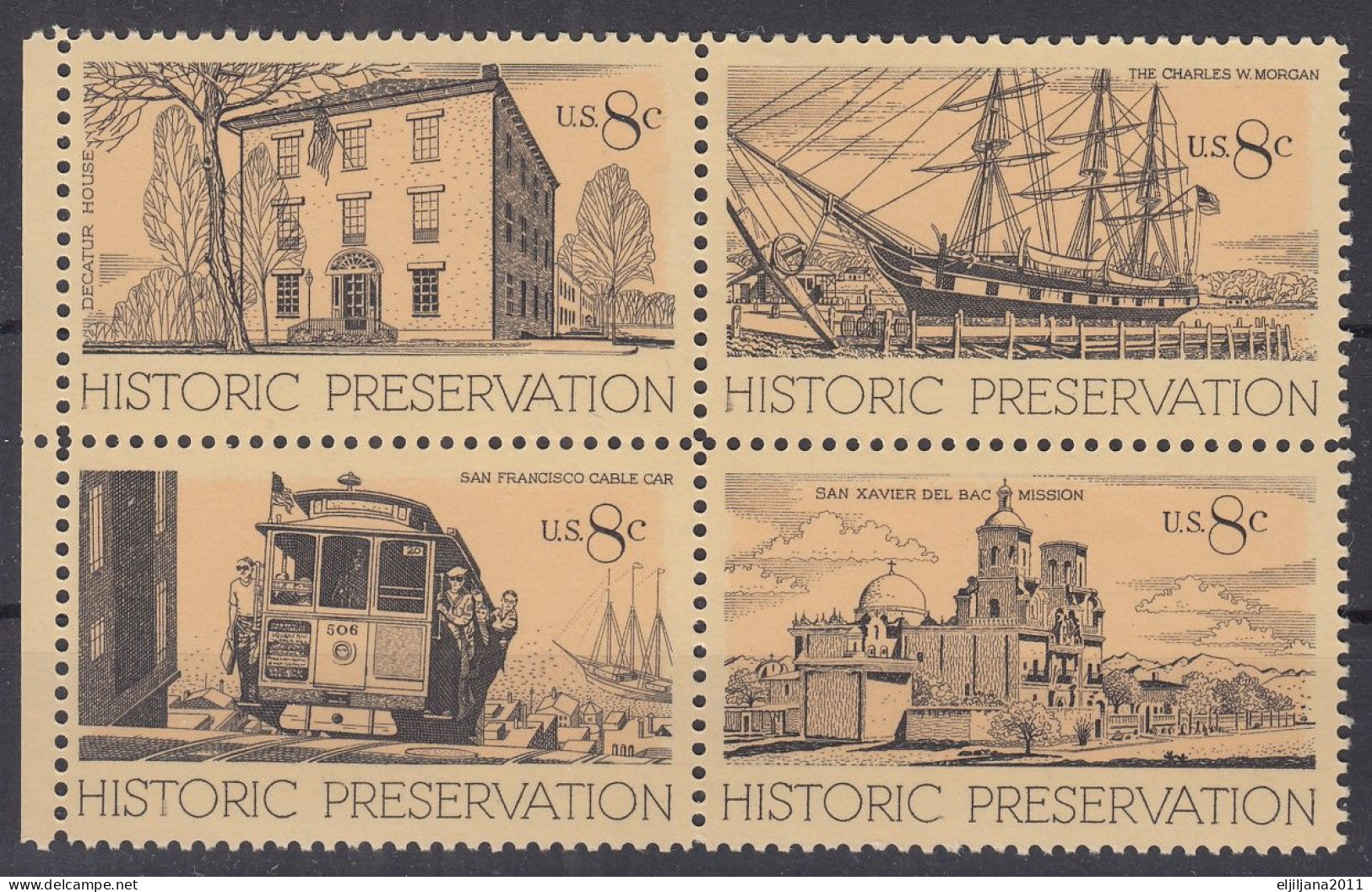 Action !! SALE !! 50 % OFF !! ⁕ USA 1971 ⁕ HISTORIC PRESERVATION Mi.1052-1055 ⁕ MNH Block Of 4 - Unused Stamps