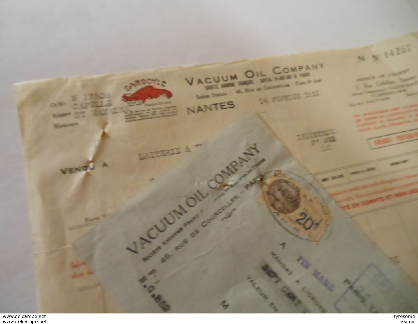 T558 / Facture + Traite VACUUM OIL COMPANY - NANTES - 46  Rue De Courcelles PARIS - 1931 - Invoices