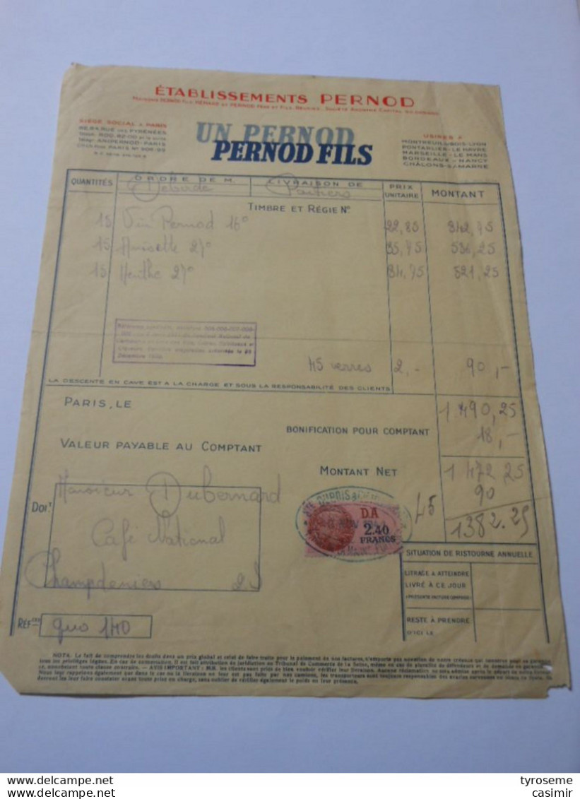 T613 / Facture PERNOD 1941 - Invoices