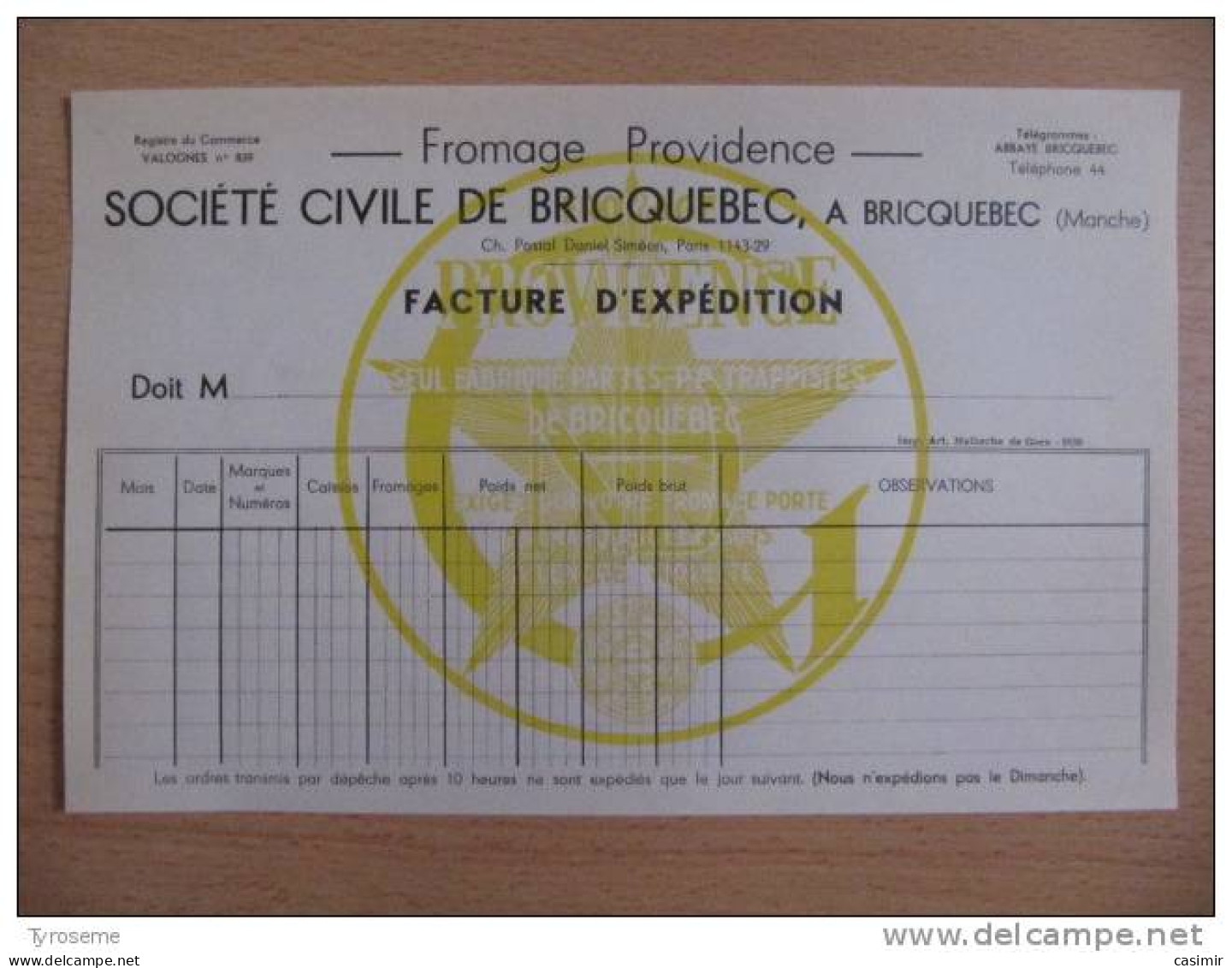 T037 / Facture Fromage Providence Société Civile De Briquebec Manche - Facturas