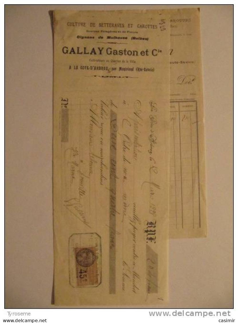 T590 / Facture Et Traite 1927 Betteraves Et Carottes GASTON GALLAY - LA COTE D'ARBROZ Par MONTRIOND - Haute-Savoie - Invoices