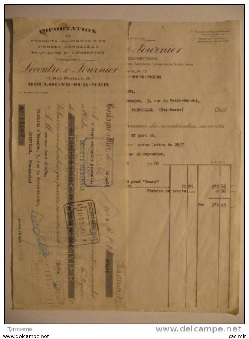 T586 / Facture + Traite 1930 Salaisons LECOUTRE & FOURNIER 13 Rue Pasteur à BOULOGNE SUR MER - Invoices