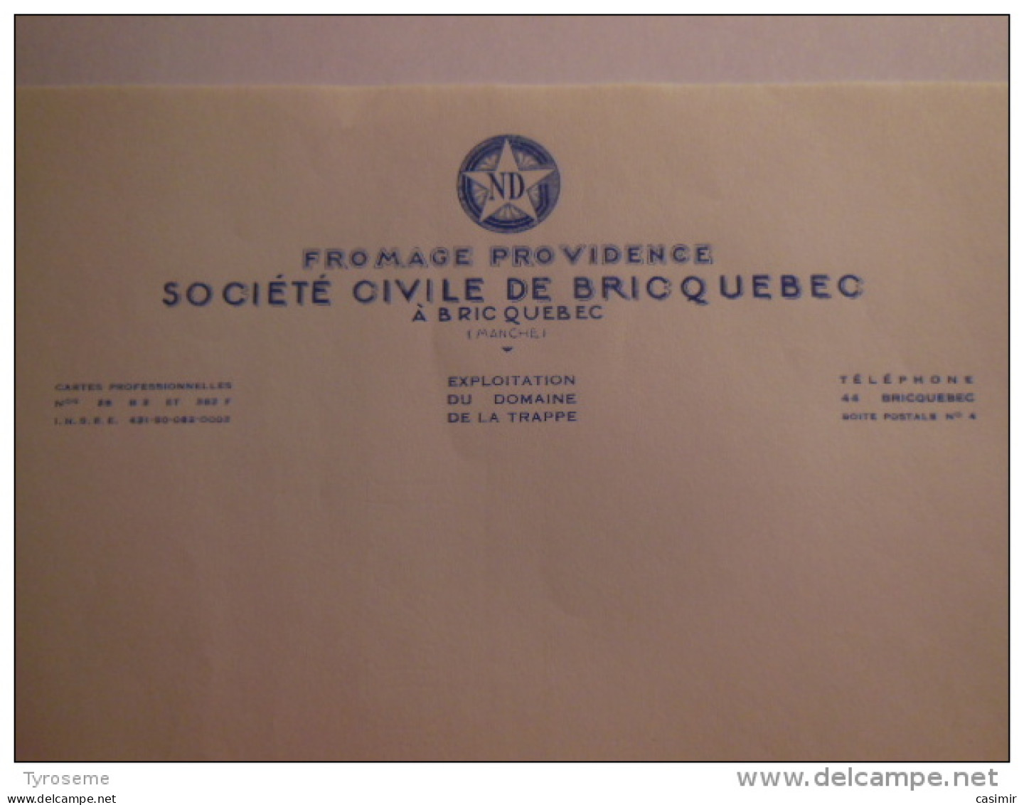 T169 / Facture Fromage Providence Société Civile De Bricquebec - Manche - Facturas