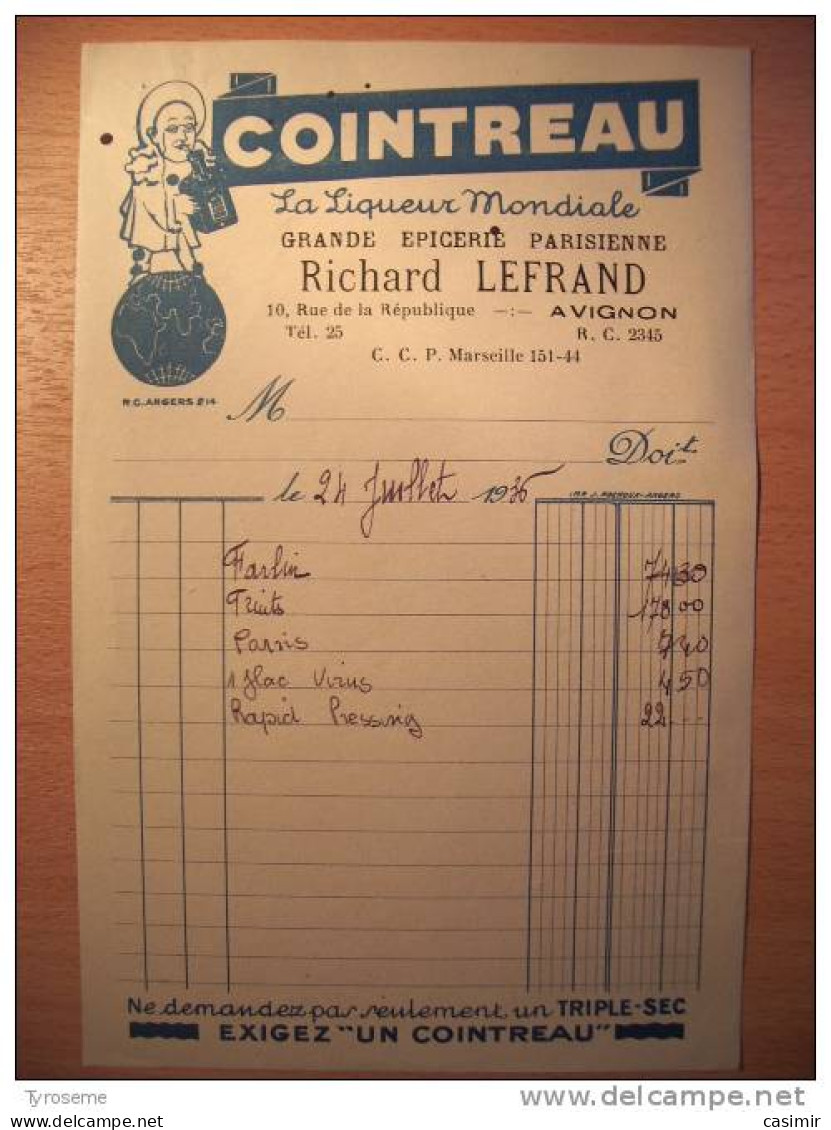 T567 / Facture 1936 COINTREAU LA LIQUEUR MONDIALE - Invoices