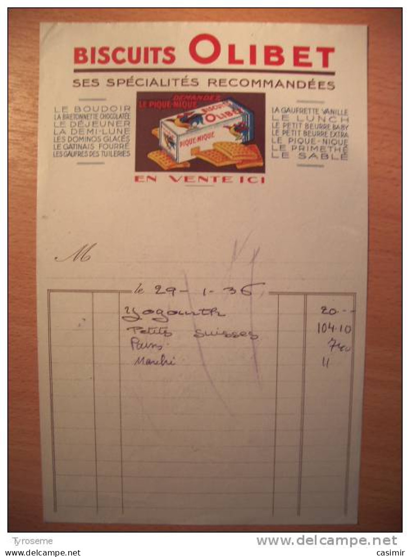 T561 / Facture 1936 BISCUITS OLIBET - Rechnungen