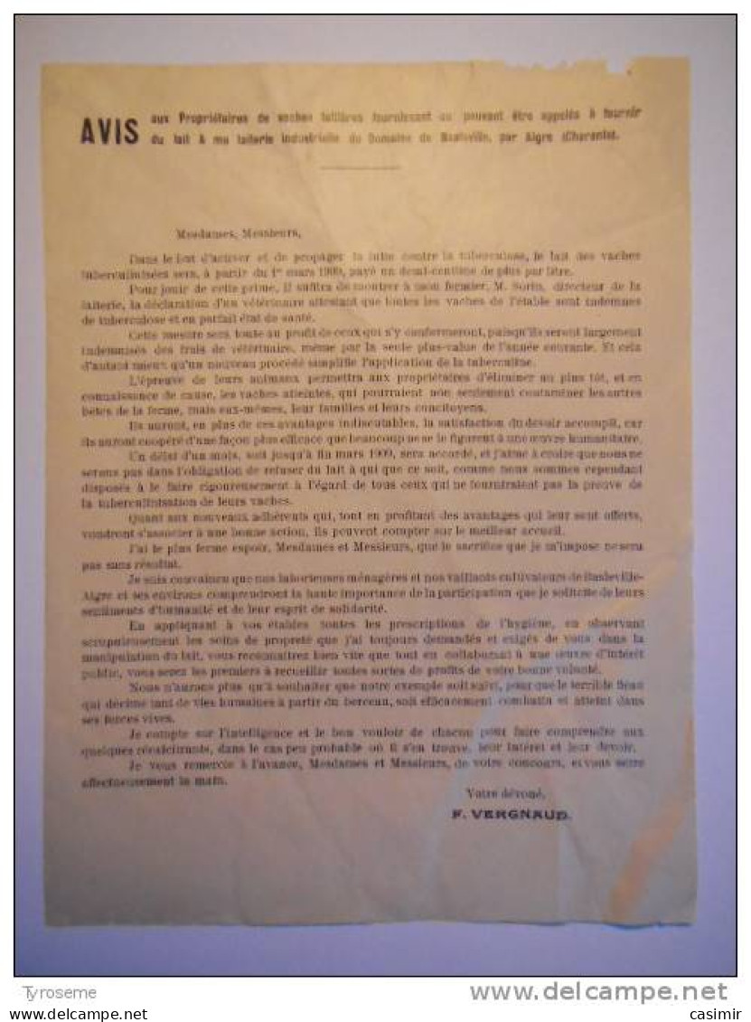 T130 - Tract De La Laiterie Vergnaud Au Domaine De Basleville à Aigre (Charente) - Facturas