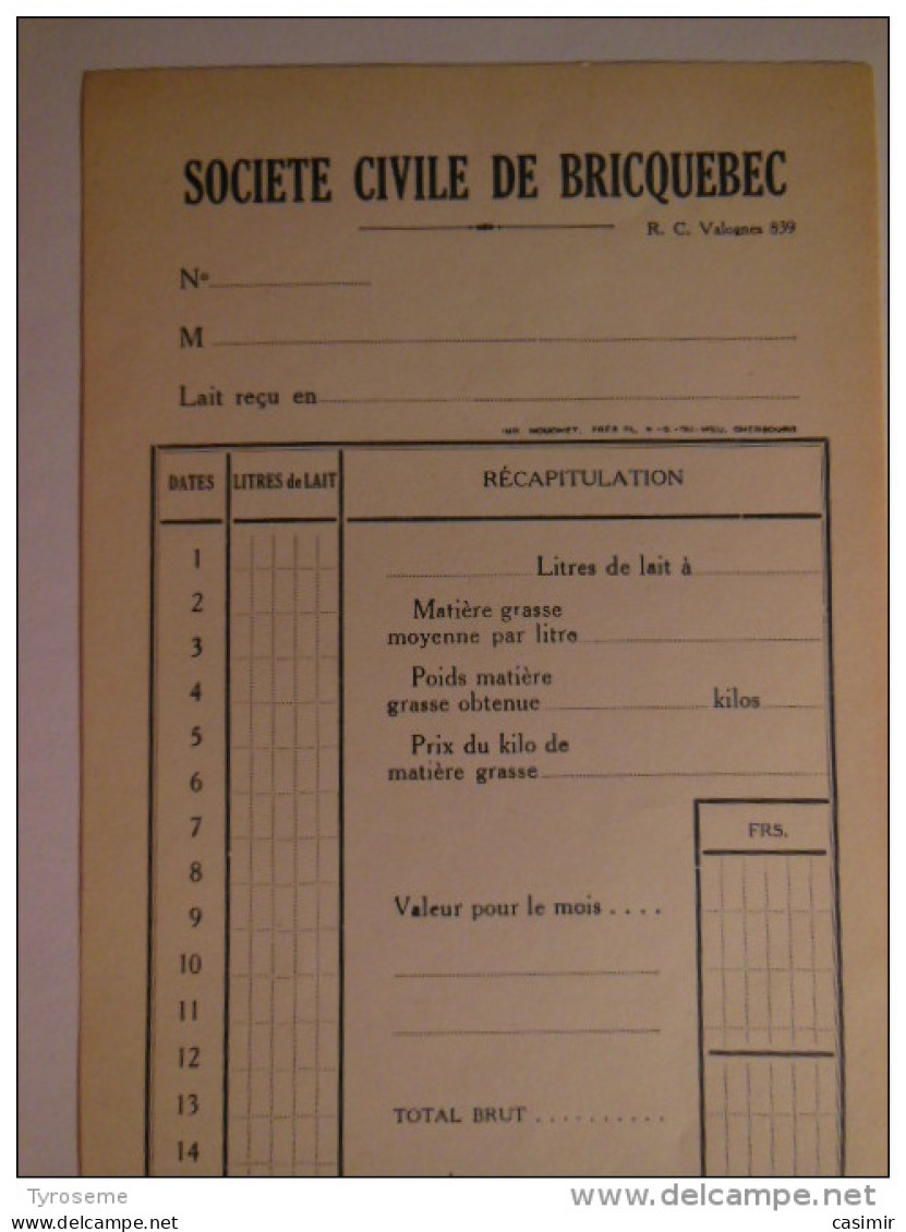T186 / Facture Fromage Providence Société Civile De Bricquebec - Manche - Facturen