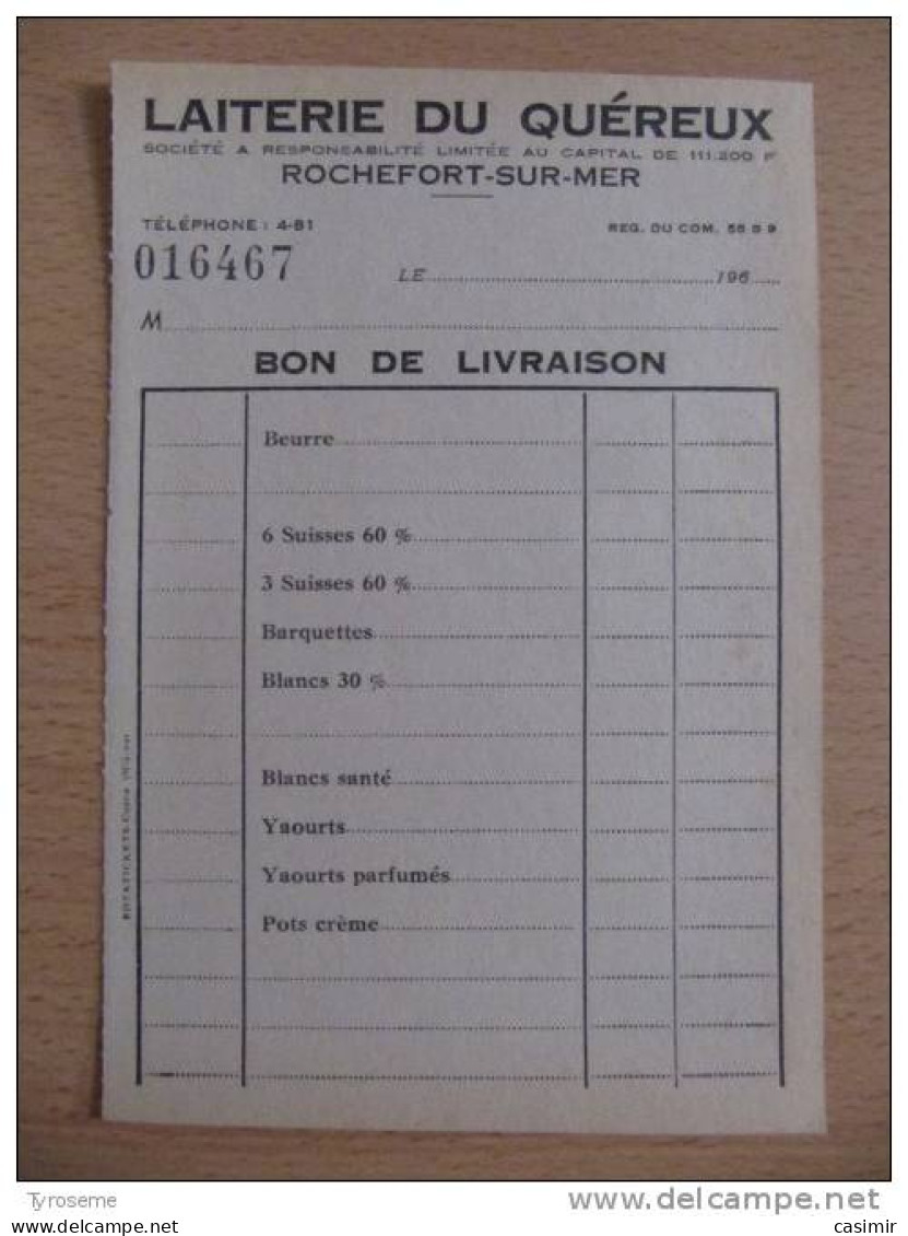 T028 / Facture Laiterie Du Quereux à Rochefort Sur Mer Charente-Maritime - Invoices