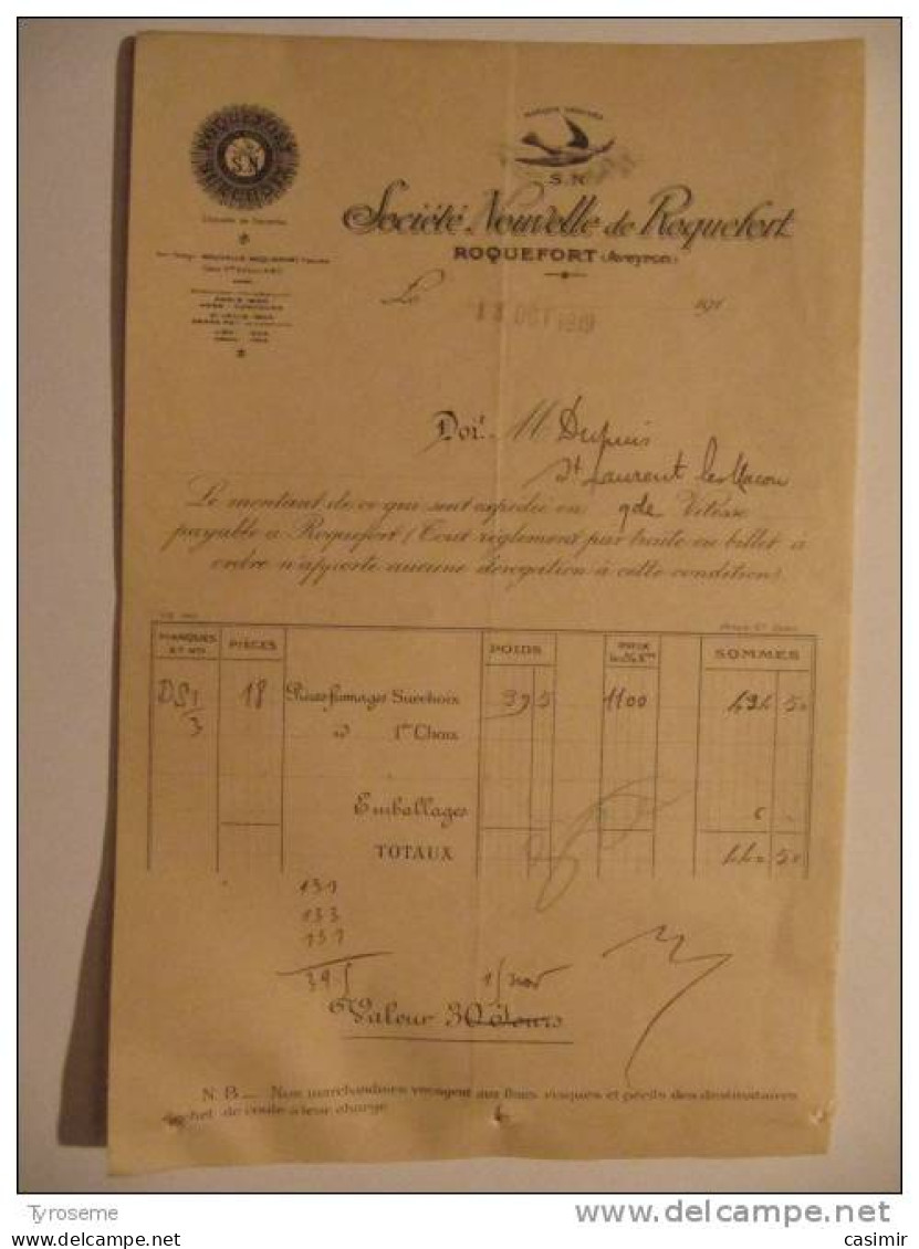 T101 / Facture Fromages Surchoix - Société Nouvelle De ROQUEFORT - Aveyron - Invoices