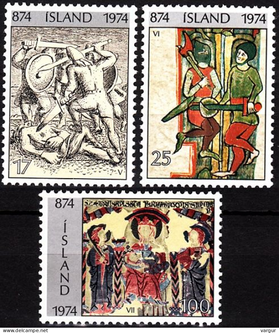 ICELAND / ISLAND 1974 ART: 1100 Years Settlement In Iceland.2nd Issue. Complete Set, MNH - Engravings