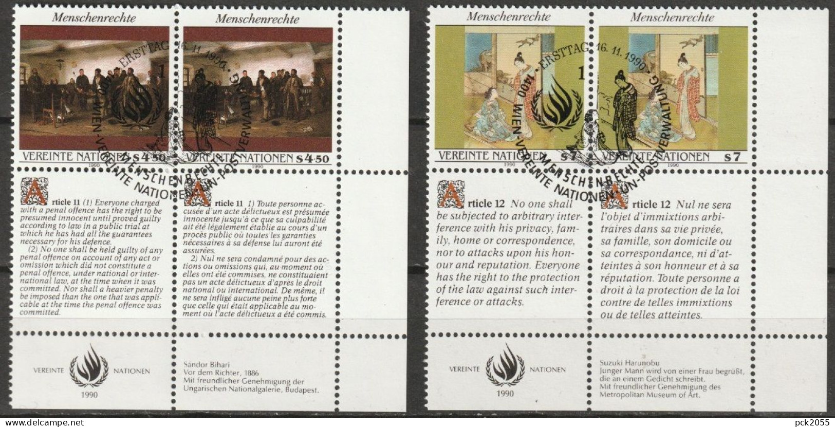 UNO Wien 1990 MiNr.108- 109 Paar O Gestempelt Menschenrechte ( 2752)  Günstige Versandkosten - Used Stamps