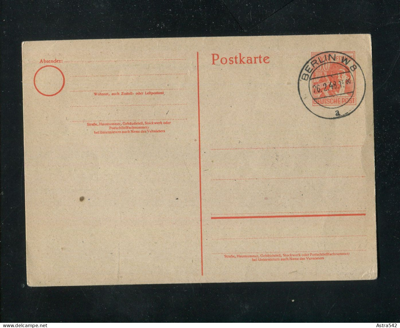 "ALL. BESETZUNG" 1948, Postkarte Mi. P 963 Stegstempel "BERLIN W 8" (0258) - Ganzsachen