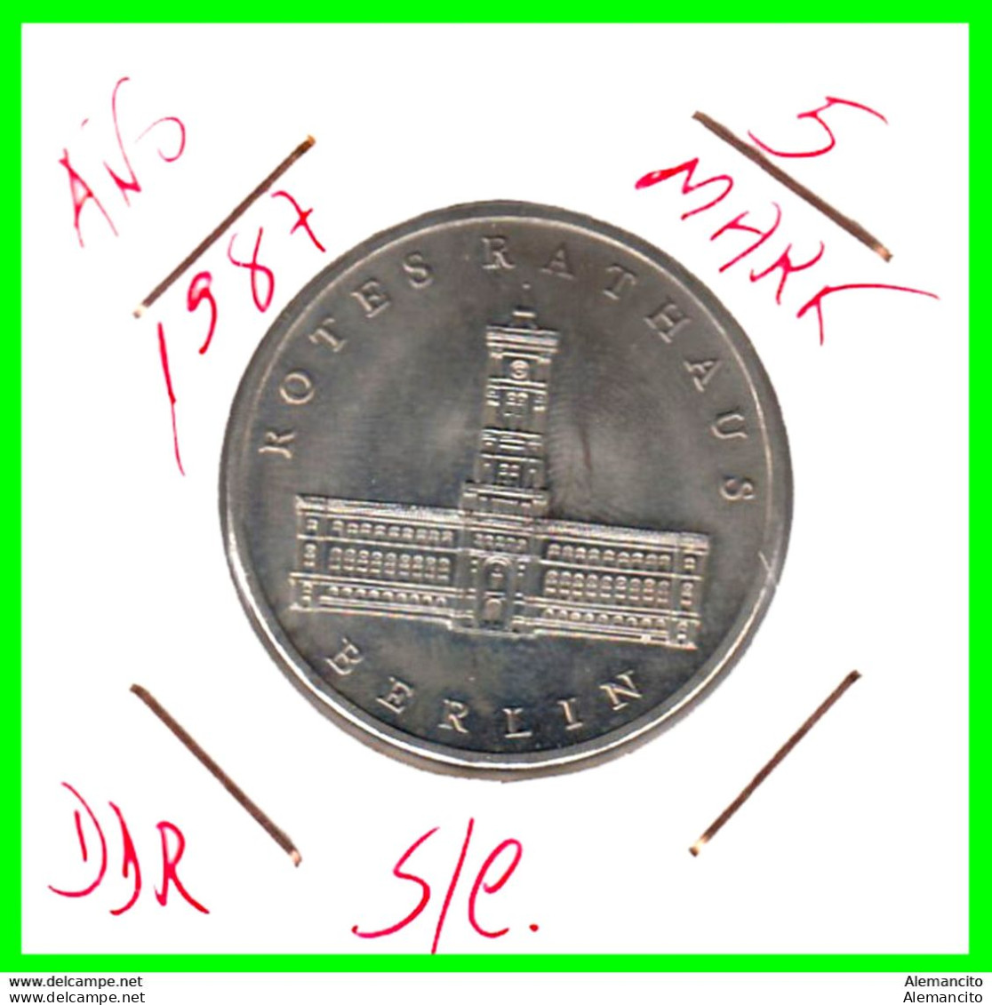 ( GERMANY DD) REPUBLICA DEMOCRATICA DE ALEMANIA  MONEDA DE 5-DM AÑO 1987 - ALEMANIA DDR - 5 DM (CITY HALLBUILDING) - 5 Mark