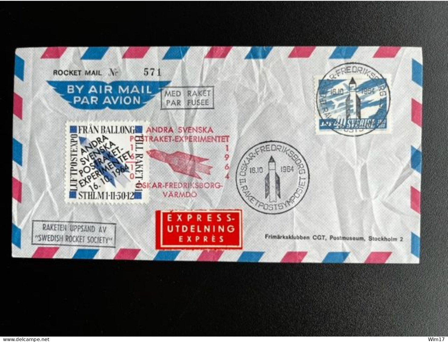 SWEDEN SVERIGE 1964 AIR MAIL LETTER OSKAR FREDRIKSBORG TO VARMDO 16-10-1964 ROCKETMAIL EXPERIMENT - Lettres & Documents