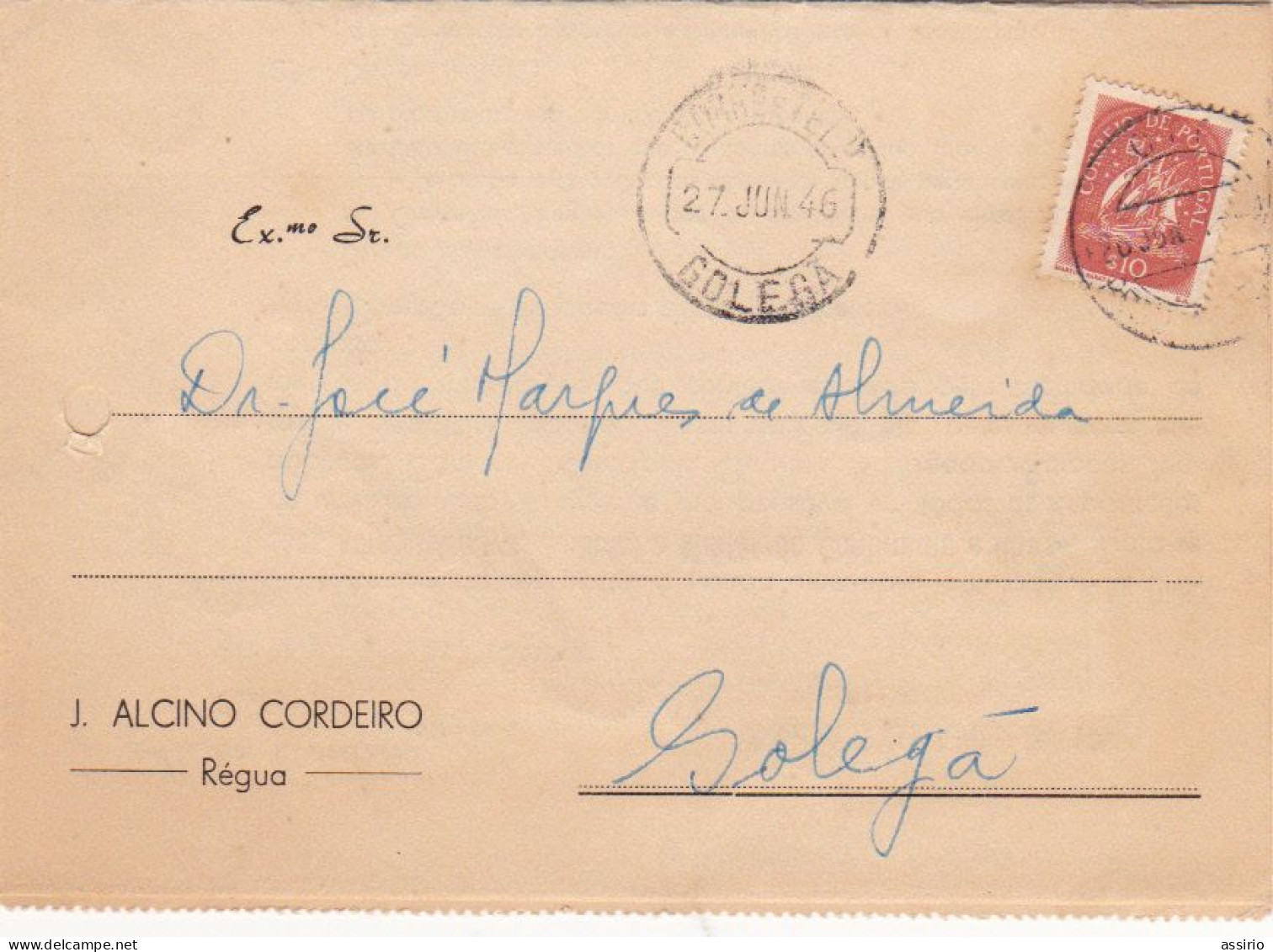 Portugal - Régua  1946   - J. Alcino Cordeiro  (carta) - Vila Real