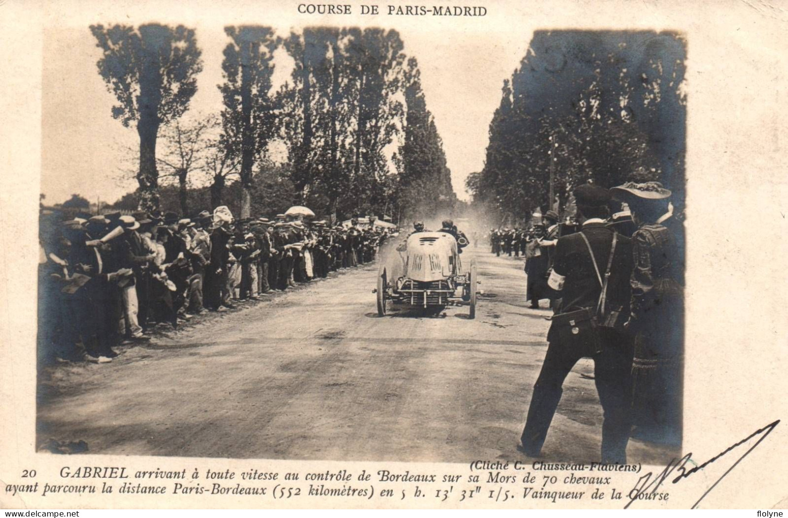 Sport Automobile - Carte Photo - Course De Paris Madrid - Pilote GABRIEL Arrivant Au Contrôle De Bordeaux Sur MORS 70 Cv - Autres & Non Classés