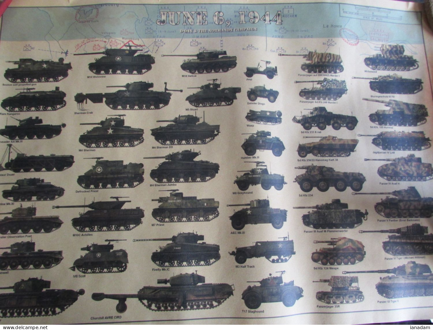 WW2 D-Day Military Vehicles Poster Tanks, Jeeps Etc. - 1939-45