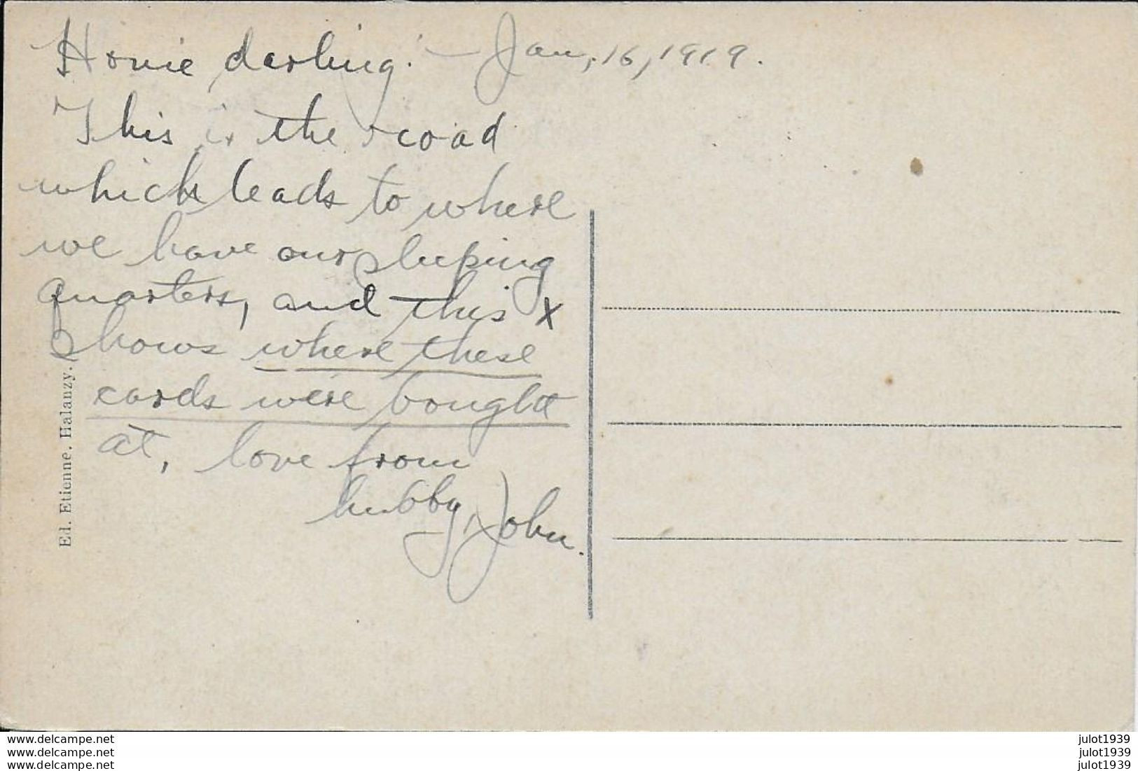 Julot1939 ...  HALANZY ..--  Route De MUSSON . 1919 . Ecrite En Anglais Par JOHN , MILITAIRE . Voir Verso . - Aubange