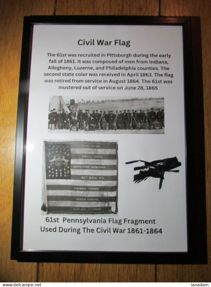 American Civil War 61st Penn Regiment Flag Relic FRAMED - Flaggen