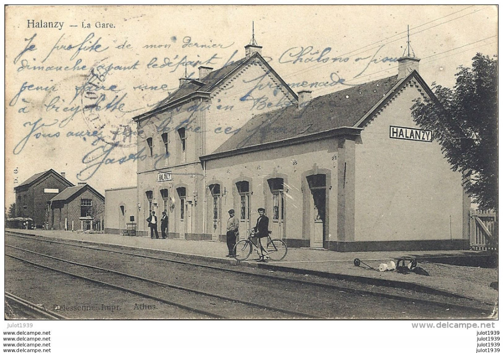 HALANZY ..-- La GARE . 1908? Vers TOURS ( Mr Mme Alfred FOULON ) . Voir Verso . - Aubange