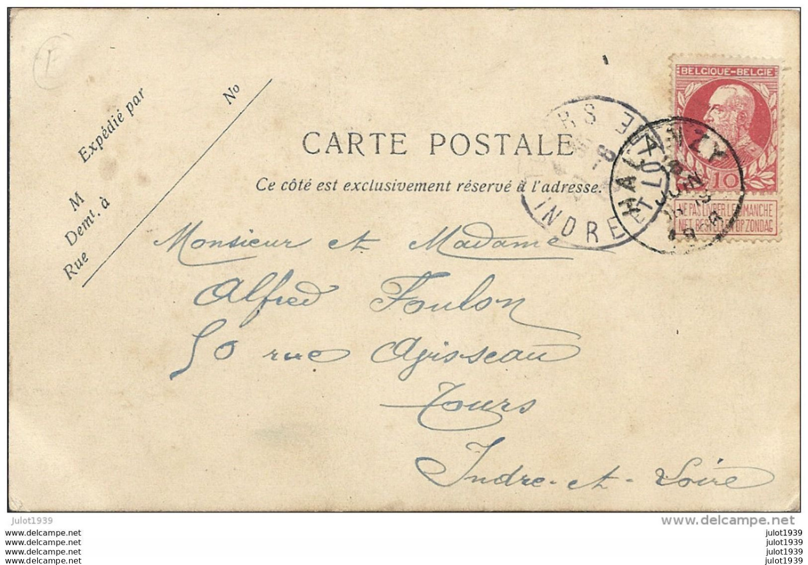 HALANZY ..-- La GARE . 1908? Vers TOURS ( Mr Mme Alfred FOULON ) . Voir Verso . - Aubange