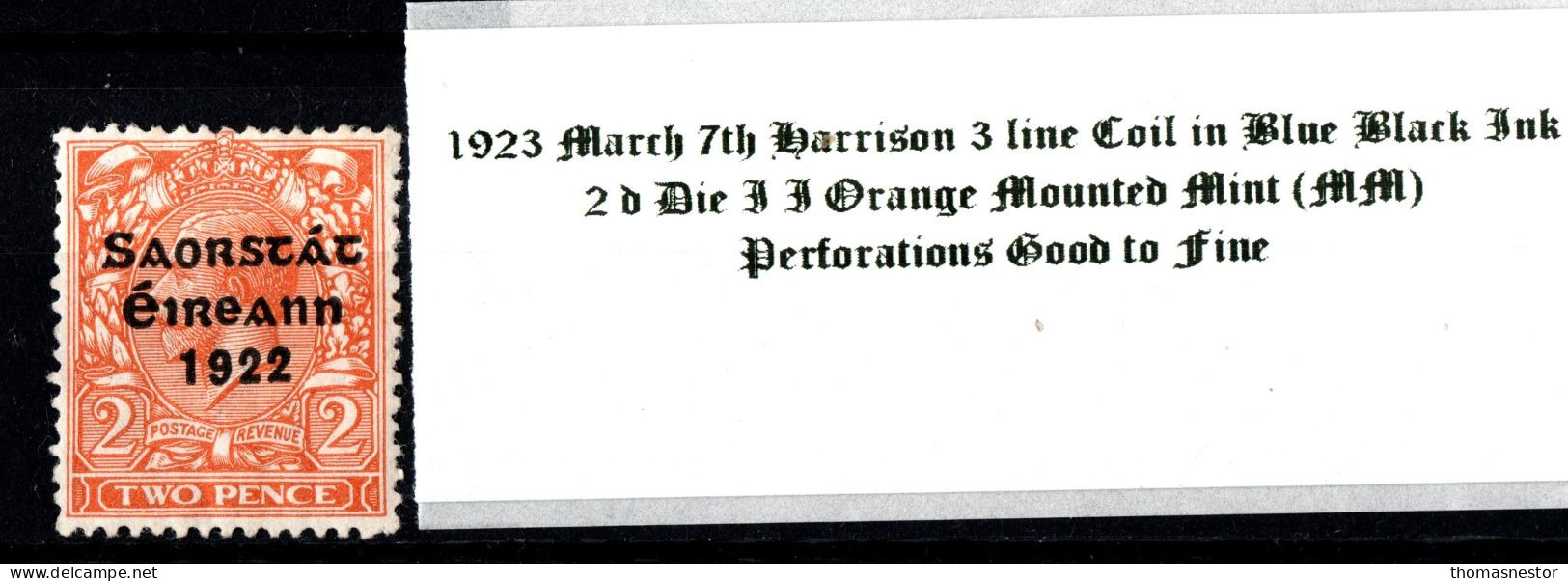 1923 March 7th Harrison 3 Line Coil In Blue Black Ink, 2d Die II Orange  Mounted Mint (MM) - Nuovi