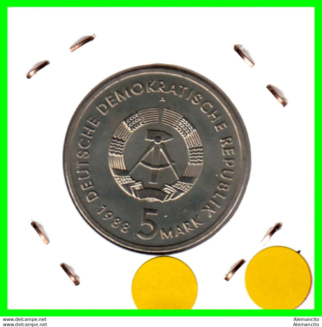 ( GERMANY DDR ) REPUBLICA DEMOCRATICA DE ALEMANIA MONEDA DE 5-DM AÑO 1988 - KM-121  ( PORT CITY OF ROSTOCK OBERSEE HAFEN - 5 Mark