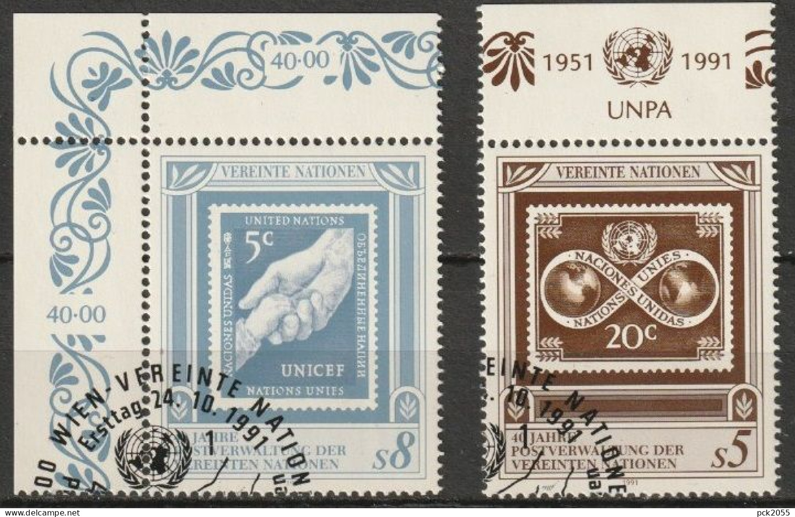 UNO Wien 1991 MiNr.121 - 122  O  Gest. 40 Jahre Postverwaltung Der UNO  UNPA ( 1047 ) - Usados