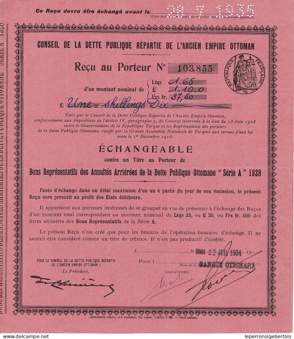 Titre De 1934 - Conseil De La Dette Publique Répartie De L'Ancien Empire Ottoman - - M - O